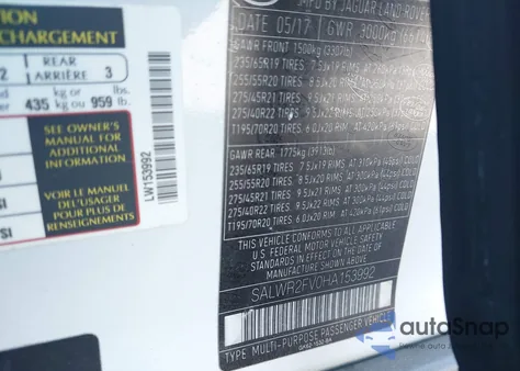 2017 Land Rover Range Rover Sport 3.0L V6 Supercharged Hse z USA, uszkodzony, nr VIN SALWR2FV0HA153992